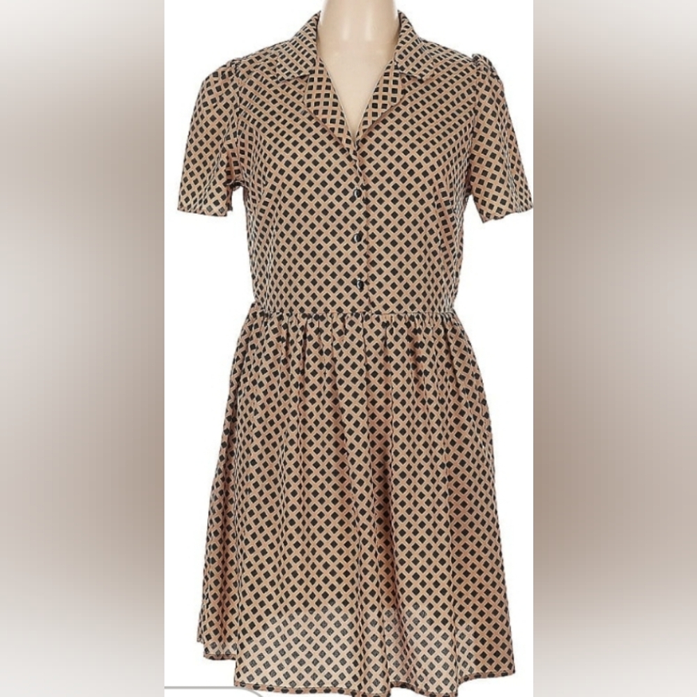 Tan and Black Geometric Dress